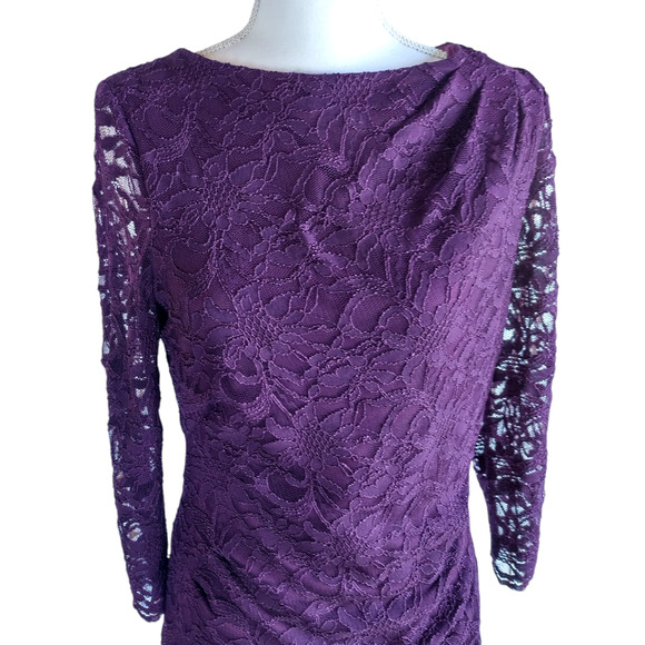 Taylor Womens Long Sleeve Cocktail Zip Detail Lace Sheath Dress Burgundy Sz 8 - Picture 7 of 11